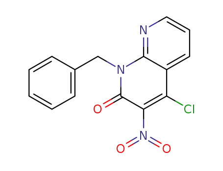 Molecular Structure of 847776-11-8 (1,8-Naphthyridin-2(1H)-one, 4-chloro-3-nitro-1-(phenylmethyl)-)