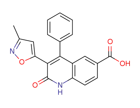 Molecular Structure of 835880-90-5 (6-Quinolinecarboxylic acid,
1,2-dihydro-3-(3-methyl-5-isoxazolyl)-2-oxo-4-phenyl-)
