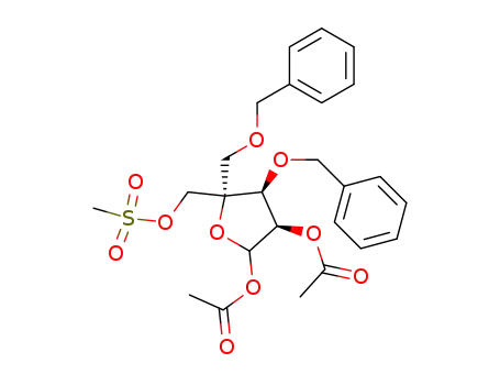 Molecular Structure of 221229-65-8 (4-C-[(Phenylmethoxy)methyl]-3-O-(phenylmethyl)-L-lyxofuranose 1,2-diacetate 5-methanesulfonate)