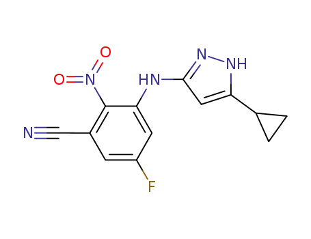 3-(5-cyclopropyl-1H-pyrazol-3-ylamino)-5-fluoro-2-nitro-benzonitrile