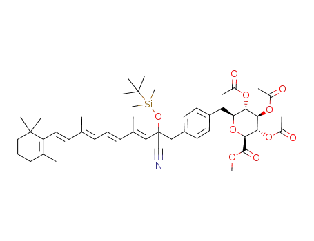 (2S,3S,4R,5S,6S)-3,4,5-Triacetoxy-6-{4-[(3E,5E,7E,9E)-2-(tert-butyl-dimethyl-silanyloxy)-2-cyano-4,8-dimethyl-10-(2,6,6-trimethyl-cyclohex-1-enyl)-deca-3,5,7,9-tetraenyl]-benzyl}-tetrahydro-pyran-2-carboxylic acid methyl ester