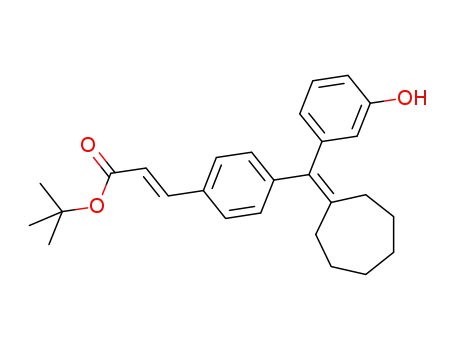 Molecular Structure of 843662-76-0 (2-Propenoic acid,
3-[4-[cycloheptylidene(3-hydroxyphenyl)methyl]phenyl]-,
1,1-dimethylethyl ester, (2E)-)