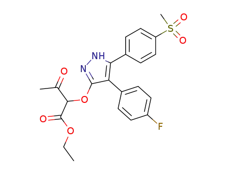 Molecular Structure of 329076-76-8 (ethyl 2-{(4-(4-fluorophenyl)-5-(4-(methylsulphonyl) phenyl)-1H-pyrazol-3-yl]oxy}-3-oxobutanoate)