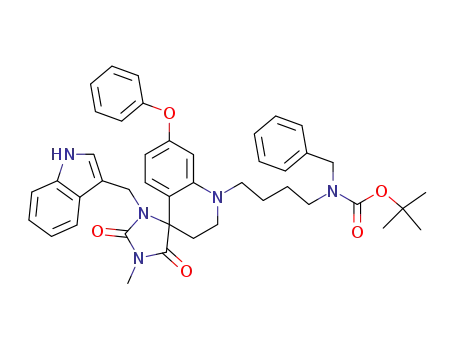 7-phenoxy-3,4-dihydro-1-[4-(N-tert-butoxycarbonyl-N-benzylamino)butyl]-2H-quinoline-4-spiro-5'-1'-(1H-indol-3-ylmethyl)-3'-methyl-imidazolidine-2',4'-dione