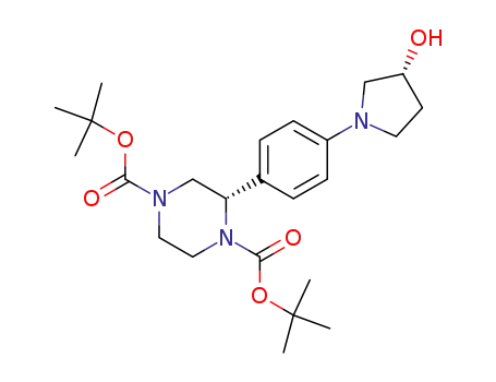 Molecular Structure of 769944-57-2 ((S)-1,4-di-(t-butoxycarbonyl)-2-(4-((R)-3-hydroxypyrrolidino)phenyl)piperazine)