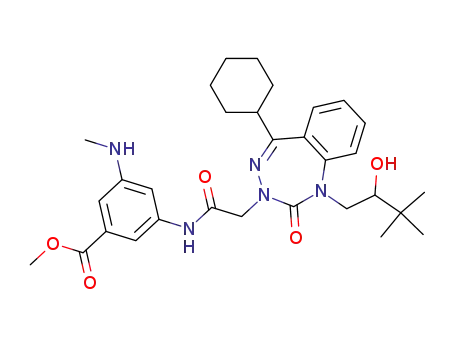 Molecular Structure of 528883-76-3 (Benzoic acid,
3-[[[5-cyclohexyl-1,2-dihydro-1-(2-hydroxy-3,3-dimethylbutyl)-2-oxo-3H-
1,3,4-benzotriazepin-3-yl]acetyl]amino]-5-(methylamino)-, methyl ester)