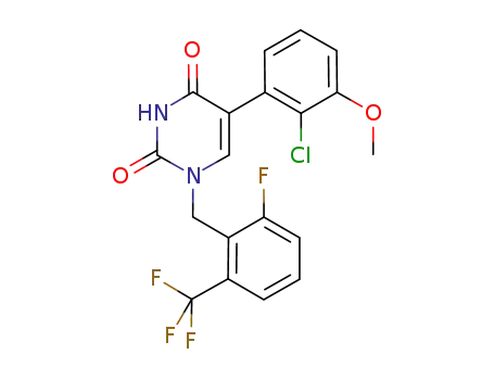 Molecular Structure of 830346-43-5 (2,4(1H,3H)-Pyrimidinedione,
5-(2-chloro-3-methoxyphenyl)-1-[[2-fluoro-6-(trifluoromethyl)phenyl]meth
yl]-)