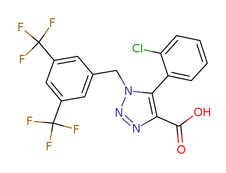 Molecular Structure of 823188-70-1 (1H-1,2,3-Triazole-4-carboxylic acid,
1-[[3,5-bis(trifluoromethyl)phenyl]methyl]-5-(2-chlorophenyl)-)
