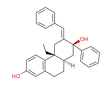 Molecular Structure of 645396-80-1 ((2S,3E,4aR,10aR)-3-benzylidene-4a-ethyl-2-phenyl-1,2,3,4,4a,9,10,10a-octahydrophenanthrene-2,7-diol)