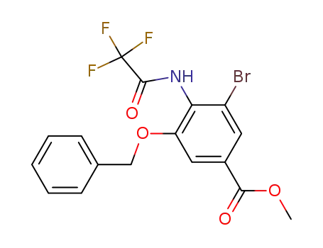 Molecular Structure of 911369-89-6 (Benzoic acid, 3-bromo-5-(phenylmethoxy)-4-[(trifluoroacetyl)amino]-,
methyl ester)