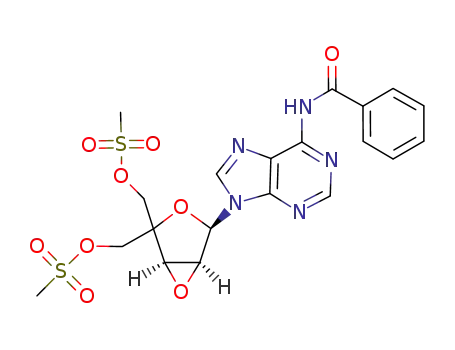 Molecular Structure of 625111-44-6 (1-(2',3'-epoxide-4-C-methanesulfonyloxymethyl-5-O-methanesulfonyl-2-deoxy-α-L-erythro-pentofuranosyl)-6-benzoyl adenine-9-yl)