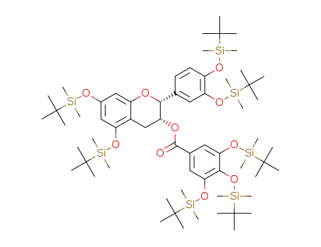 Molecular Structure of 853687-37-3 (Benzoic acid, 3,4,5-tris[[(1,1-dimethylethyl)dimethylsilyl]oxy]-,
(2R,3R)-2-[3,4-bis[[(1,1-dimethylethyl)dimethylsilyl]oxy]phenyl]-5,7-bis[[(
1,1-dimethylethyl)dimethylsilyl]oxy]-3,4-dihydro-2H-1-benzopyran-3-yl
ester)