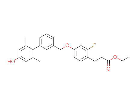 Molecular Structure of 858096-94-3 (ethyl 3-{2-fluoro-4-[(4'-hydroxy-2',6'-dimethylbiphenyl-3-yl)methoxy]phenyl}propanoate)