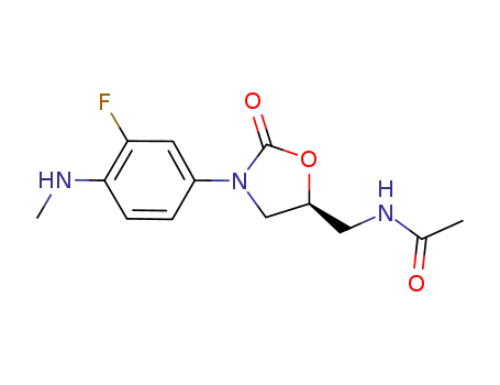 Molecular Structure of 324788-63-8 ((S)-N-[3-[3-fluoro-4-N-methylaminophenyl]-2-oxo-5-oxazolidinylmethyl]acetamide)