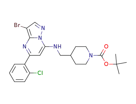 Molecular Structure of 672316-65-3 (4-{[3-BROMO-5-(2-CHLOROPHENYL)PYRAZOLO[1,5-a]PYRIMIDIN-7-YLAMINO]METHYL}PIPERIDINE-1-CARBOXYLIC ACID tert-BUTYL ESTER)