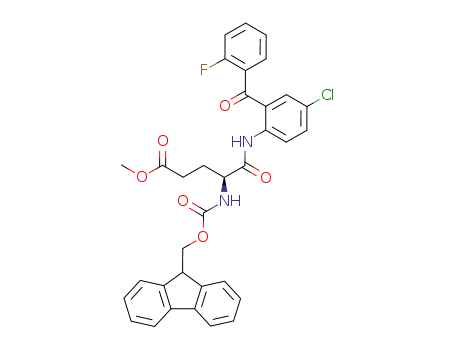 Molecular Structure of 308243-58-5 (4-[4-chloro-2-(2-fluoro-benzoyl)-phenylcarbamoyl]-4-(9<i>H</i>-fluoren-9-ylmethoxycarbonylamino)-butyric acid methyl ester)