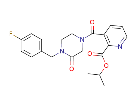 Molecular Structure of 684284-59-1 (2-Pyridinecarboxylic acid,
3-[[4-[(4-fluorophenyl)methyl]-3-oxo-1-piperazinyl]carbonyl]-,
1-methylethyl ester)