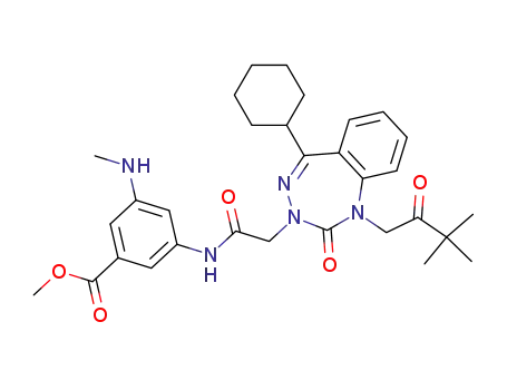 Molecular Structure of 528883-65-0 (Benzoic acid,
3-[[[5-cyclohexyl-1-(3,3-dimethyl-2-oxobutyl)-1,2-dihydro-2-oxo-3H-1,3,4
-benzotriazepin-3-yl]acetyl]amino]-5-(methylamino)-, methyl ester)