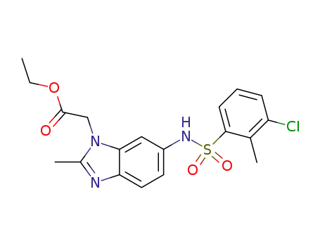 Molecular Structure of 686747-54-6 (1H-Benzimidazole-1-acetic acid,
6-[[(3-chloro-2-methylphenyl)sulfonyl]amino]-2-methyl-, ethyl ester)