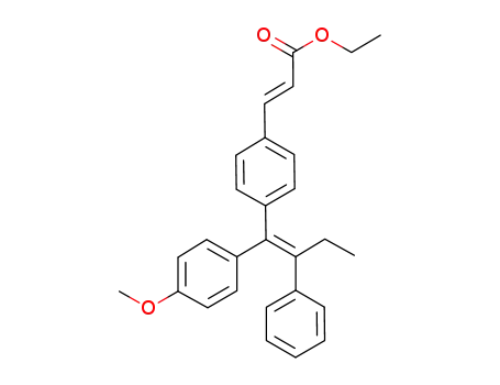 Molecular Structure of 850005-36-6 (2-Propenoic acid,
3-[4-[(1Z)-1-(4-methoxyphenyl)-2-phenyl-1-butenyl]phenyl]-, ethyl ester,
(2E)-)
