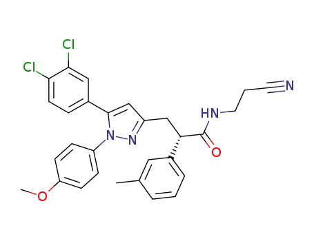 Molecular Structure of 648869-44-7 ((S)-N-(2-cyano-ethyl)-3-[5-(3,4-dichloro-phenyl)-1-(4-methoxy-phenyl)-1H-pyrazol-3-yl]-2-m-tolyl-propionamide)