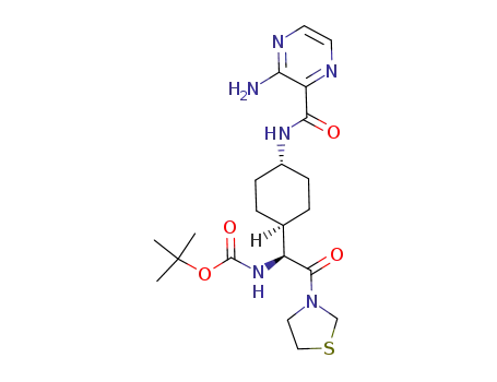 Molecular Structure of 867212-44-0 ((S)-(1-{trans-4-[(3-amino-pyrazine-2-carbonyl)-amino]-cyclohexyl}-2-oxo-2-thiazolidin-3-yl-ethyl)-carbamic acid tert-butyl ester)
