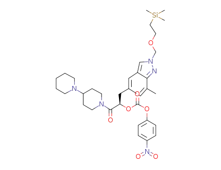 Molecular Structure of 865626-76-2 ((R)-3-(7-methyl-2-((2-(trimethylsilyl)ethoxy)methyl)-2H-indazol-5-yl)-1-oxo-1-(4-(piperidin-1-yl)piperidin-1-yl)propan-2-yl 4-nitrophenyl carbonate)