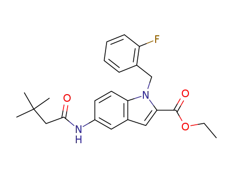 Molecular Structure of 509150-38-3 (ethyl 5-[(3,3-dimethylbutanoyl)-amino]-1-(2-fluorobenzyl)-1H-indole-2-carboxylate)