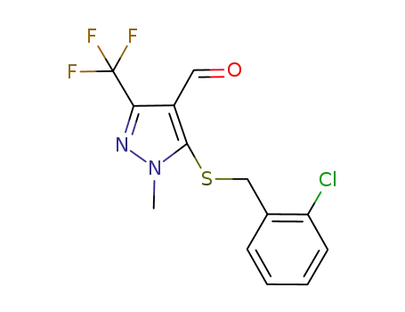 Molecular Structure of 321533-90-8 (5-[(2-CHLOROBENZYL)SULFANYL]-1-METHYL-3-(TRIFLUOROMETHYL)-1H-PYRAZOLE-4-CARBALDEHYDE)