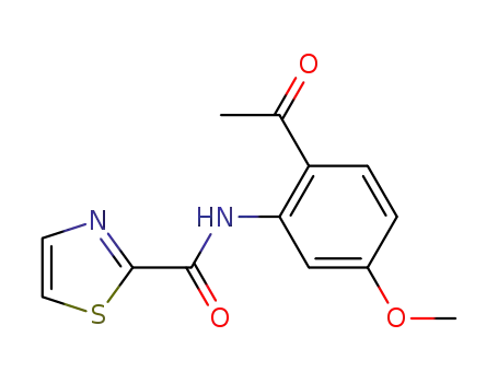 Molecular Structure of 924289-21-4 (2-Thiazolecarboxamide, N-(2-acetyl-5-methoxyphenyl)-)