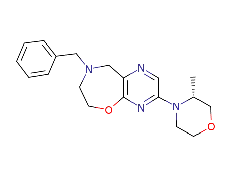 Molecular Structure of 1258394-13-6 (8-benzyl-3-[(3R)-3-methylmorpholin-4-yl]-6,7,8,9-tetrahydropyrazino[2,3-f][1,4]oxazepine)