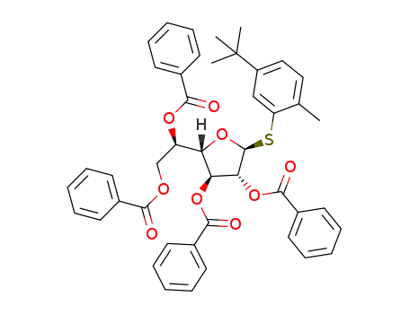 Molecular Structure of 1269500-75-5 ((2-methyl-5-tert-butylphenyl) 2,3,5,6-tetra-O-benzoyl-1-thio-β-D-galactofuranoside)