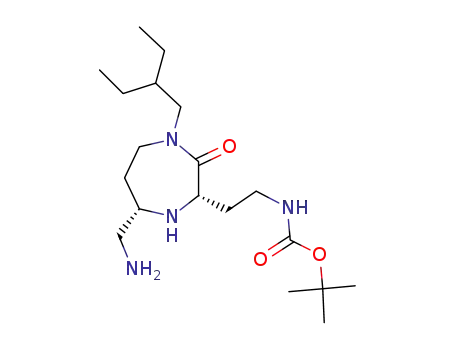 Molecular Structure of 1185654-13-0 ((3S,5S)-3-(2-tert-butoxycarbonylaminoethyl)-5-(aminomethyl)-1-(2-ethylbutyl)-1,4-diazepan-2-one)