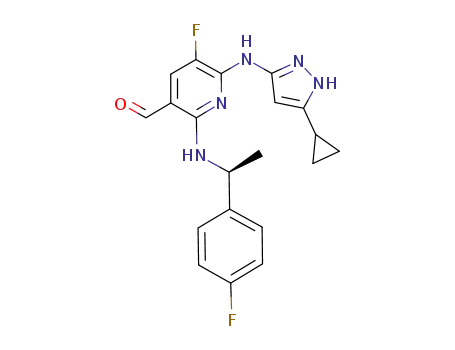 (S)-6-(5-cyclopropyl-1H-pyrazol-3-ylamino)-5-fluoro-2-(1-(4-fluorophenyl)ethylamino)nicotinaldehyde