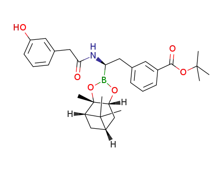 Molecular Structure of 1154427-47-0 (3-[2-[2-(3-hydroxy-phenyl)-acetylamino]-2-(2,9,9-trimethyl-3,5-dioxa-4-bora-tricyclo[6.1.1.0(2,6)]dec-4-yl)-ethyl]-benzoic acid tert-butyl ester)