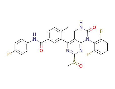 Molecular Structure of 911693-45-3 (3-[8-(2,6-difluorophenyl)-2-(methylsulfinyl)-7-oxo-5,6,7,8-tetrahydropyrimido[4,5-d]pyrimidin-4-yl]-N-(4-fluorophenyl)-4-methylbenzamide)