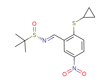 Molecular Structure of 960234-69-9 ((S,E)-N-(2-(cyclopropylthio)-5-nitrobenzylidene)-2-methylpropane-2-sulfinamide)