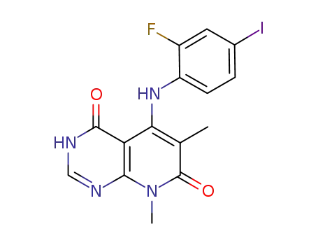 Molecular Structure of 1035555-57-7 (5-(2-fluoro-4-iodophenylamino)-6,8-dimethylpyrido[2,3-d]pyrimidine-4,7(3H,8H)-dione)