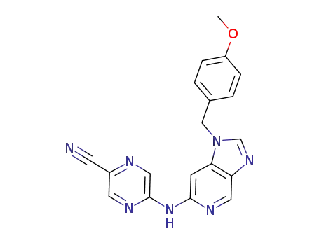 Molecular Structure of 1184843-65-9 (5-(1-(4-methoxybenzyl)-1H-imidazo[4,5-c]pyridin-6-ylamino)pyrazine-2-carbonitrile)