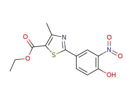 Molecular Structure of 144060-67-3 (2-(4-Hydroxy-3-nitrophenyl)-4-methyl-5-thiazolecarboxylic acid ethyl ester)