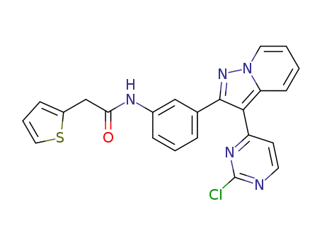 Molecular Structure of 941318-38-3 (N-{3-[3-(2-chloro-4-pyrimidinyl)pyrazolo[1,5-a]pyridin-2-yl]phenyl}-2-(2-thienyl)acetamide)