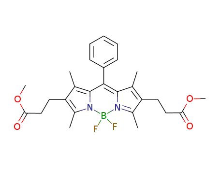 Molecular Structure of 1000870-50-7 (1,3,5,7-tetramethyl-2,6-bis(2-methoxycarbonylethyl)-8-phenyl-4,4-difluoro-4-bora-3a,4a-diaza-s-indacene)