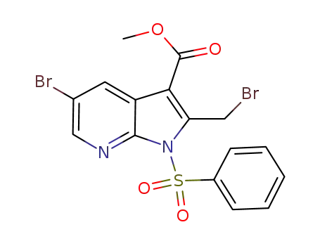Molecular Structure of 1200130-73-9 (1H-Pyrrolo[2,3-b]pyridine-3-carboxylic acid, 5-broMo-2-(broMoMethyl)-1-(phenylsulfonyl)-, Methyl ester)