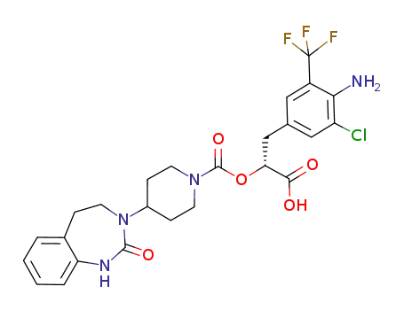 1-Piperidinecarboxylic acid,
4-(1,2,4,5-tetrahydro-2-oxo-3H-1,3-benzodiazepin-3-yl)-,
(1R)-2-[4-amino-3-chloro-5-(trifluoromethyl)phenyl]-1-carboxyethyl ester