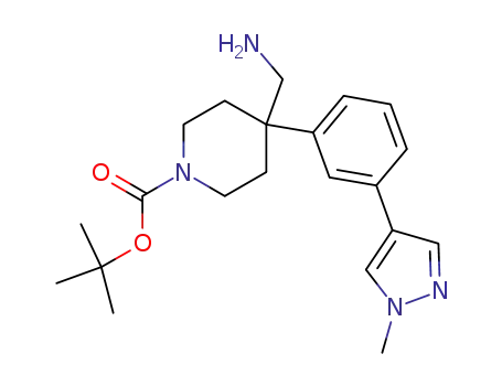 Molecular Structure of 1035345-81-3 (4-aminomethyl-4-[3-(1-methyl-1H-pyrazol-4-yl)-phenyl]-piperidine-1-carboxylic acid tert-butyl ester)