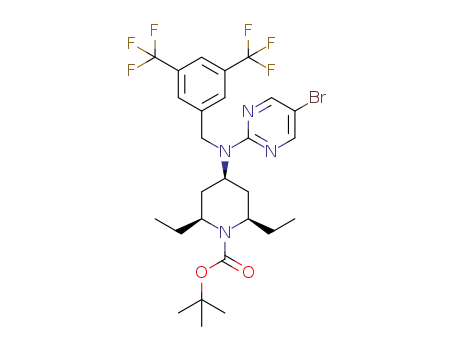 tert-butyl (2R,4r,6S)-4-((3,5-bis(trifluoromethyl)benzyl)(5-bromopyrimidin-2-yl)amino)-2,6-diethylpiperidine-1-carboxylate