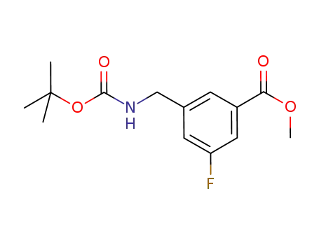 Molecular Structure of 886732-30-5 (Benzoic acid, 3-[[[(1,1-dimethylethoxy)carbonyl]amino]methyl]-5-fluoro-,
methyl ester)