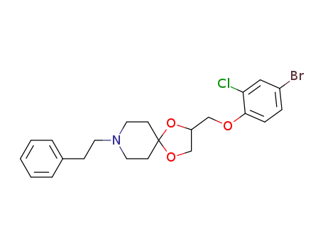 Molecular Structure of 1246443-47-9 (2-((4-bromo-2-chlorophenoxy)methyl)-8-phenethyl-1,4-dioxa-8-azaspiro[4,5]decane)