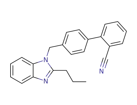 Molecular Structure of 136285-23-9 (4’-((2-propyl-1H-benzo[d]imidazol-1-yl)methyl)-[1,1'-biphenyl]-2-carbonitrile)