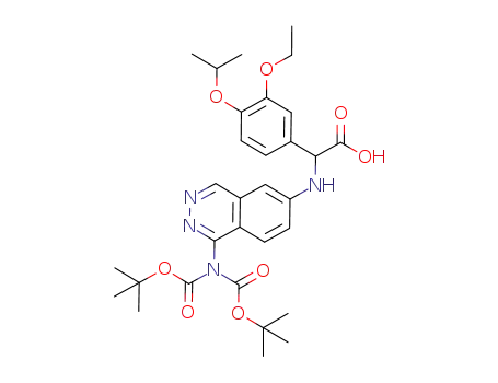 Molecular Structure of 918811-41-3 (Benzeneacetic acid,
a-[[1-[bis[(1,1-dimethylethoxy)carbonyl]amino]-6-phthalazinyl]amino]-3-
ethoxy-4-(1-methylethoxy)-)